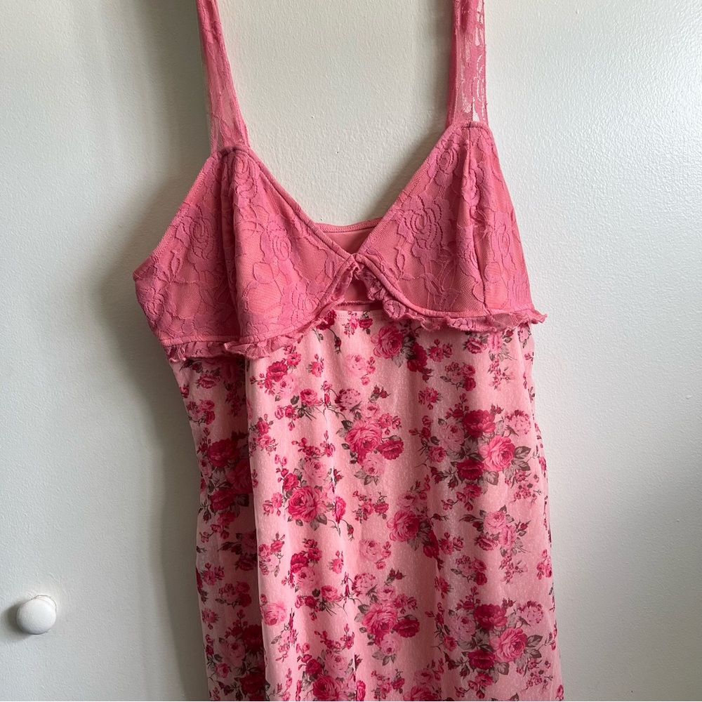 Pink floral lace maxi dress